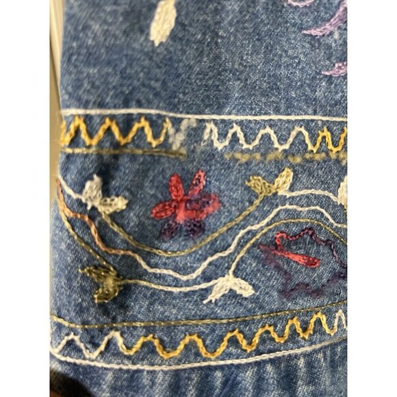 Vintage Floral Denim Jacket XL Blue Embroidery 80s Western Boho Cottagecore Chic - Picture 10 of 12